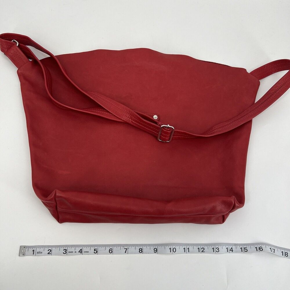 Mayko Leather Hobo Raw Handbag Crossbody Red Tassel Minimalist - Picture 11 of 12
